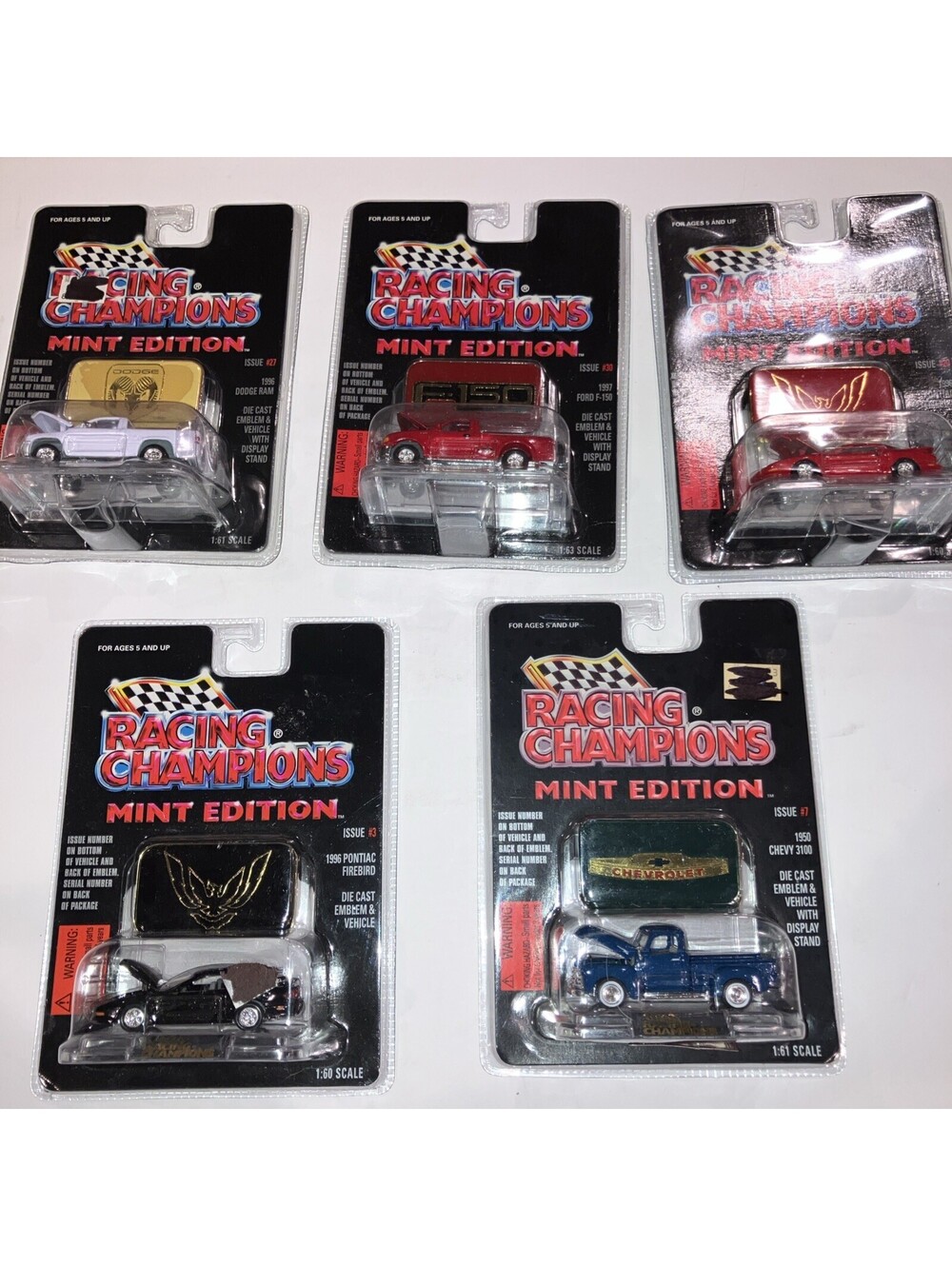 Vintage 1996 Lot Of 5 Racing Champions: Various Assortment  Mint Edition NEW